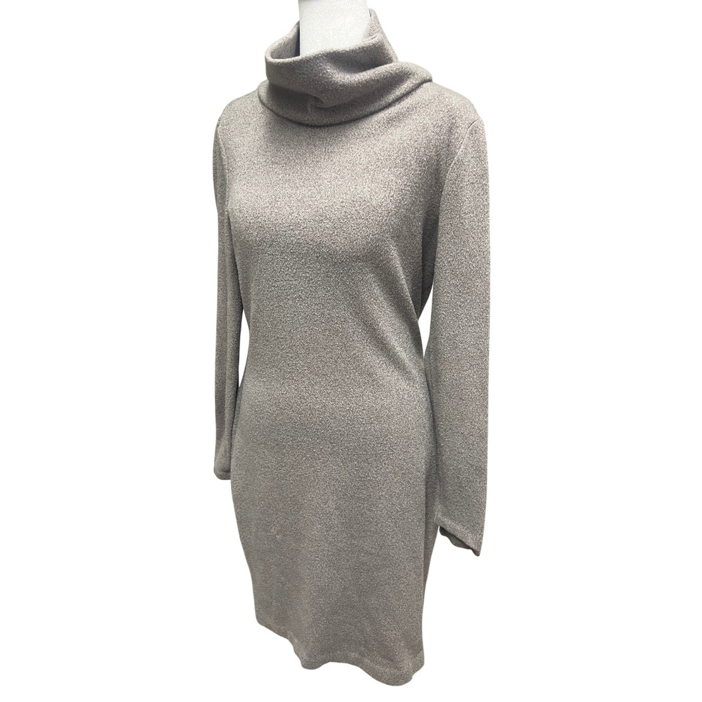 Banana Republic Sweater Dress Cowl Neck Long Sleeve Sz L Taupe Minimalist Fall